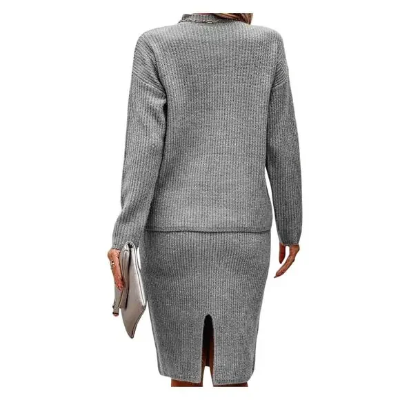NWT Women's Medium Gray Mock Turtleneck Sweater Pull-On Skirt 2 Piece Set - Picture 3 of 12